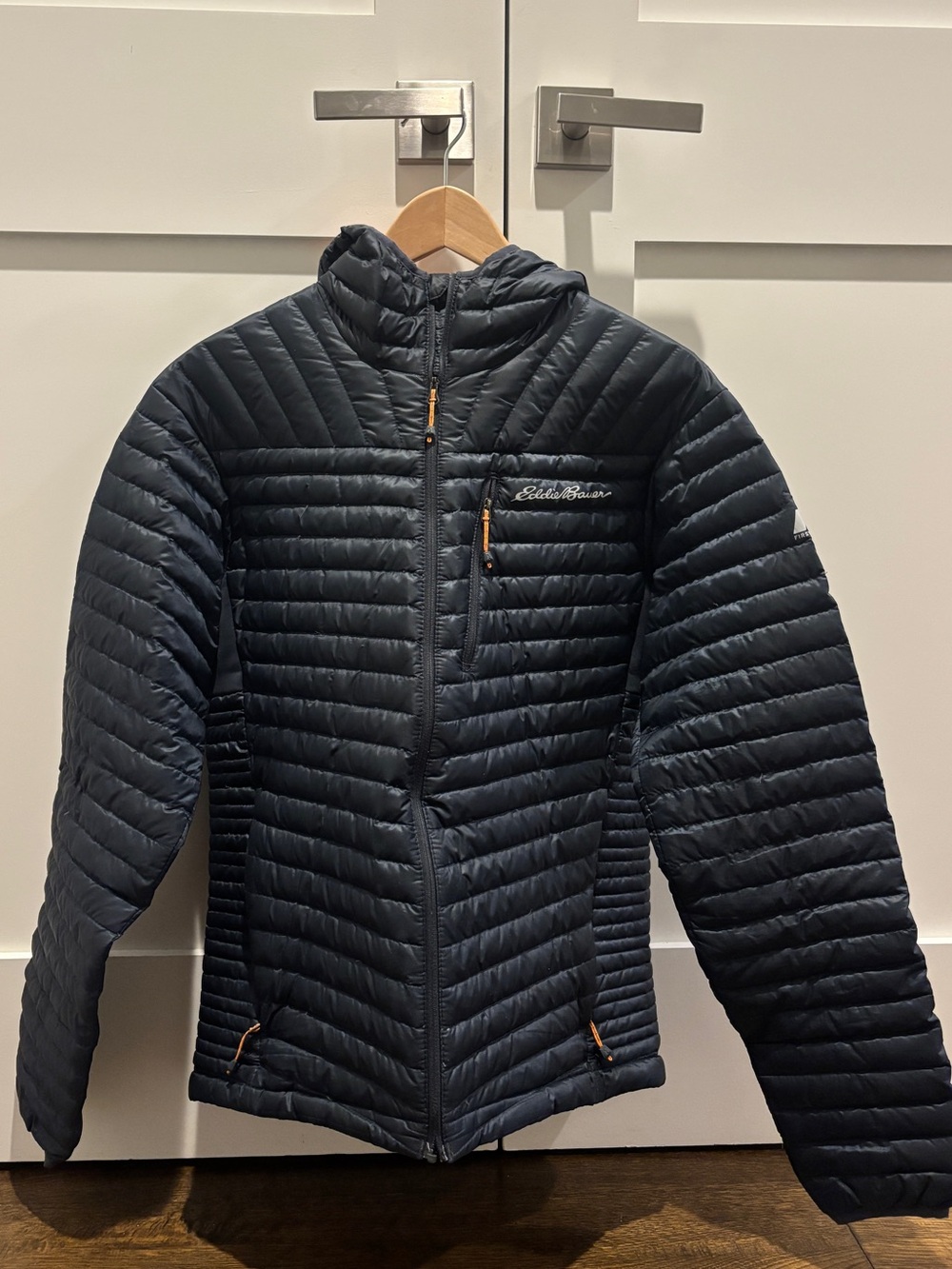 Eddie Bauer Men's Dark Navy Quilted Hooded Puffer Jacket
